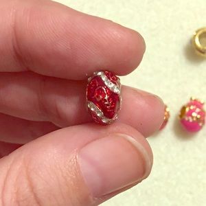 Artisan "Faberge" beribboned red Easter egg bead